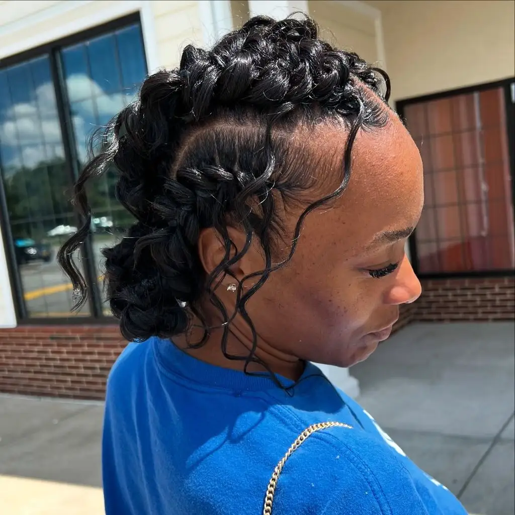 Butterfly Braids Hairstyle Short Goddess Braids Updo with Curly Bob-Length Finish