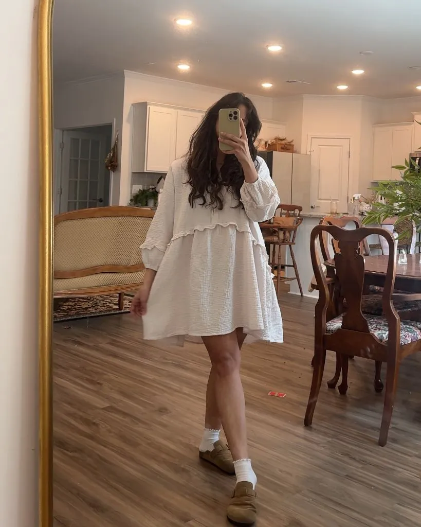 Cream babydoll dress with clogs