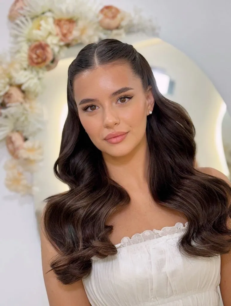 Fall Hairstyles for Wedding Guests 2026 Vintage Hollywood Waves with Center Part