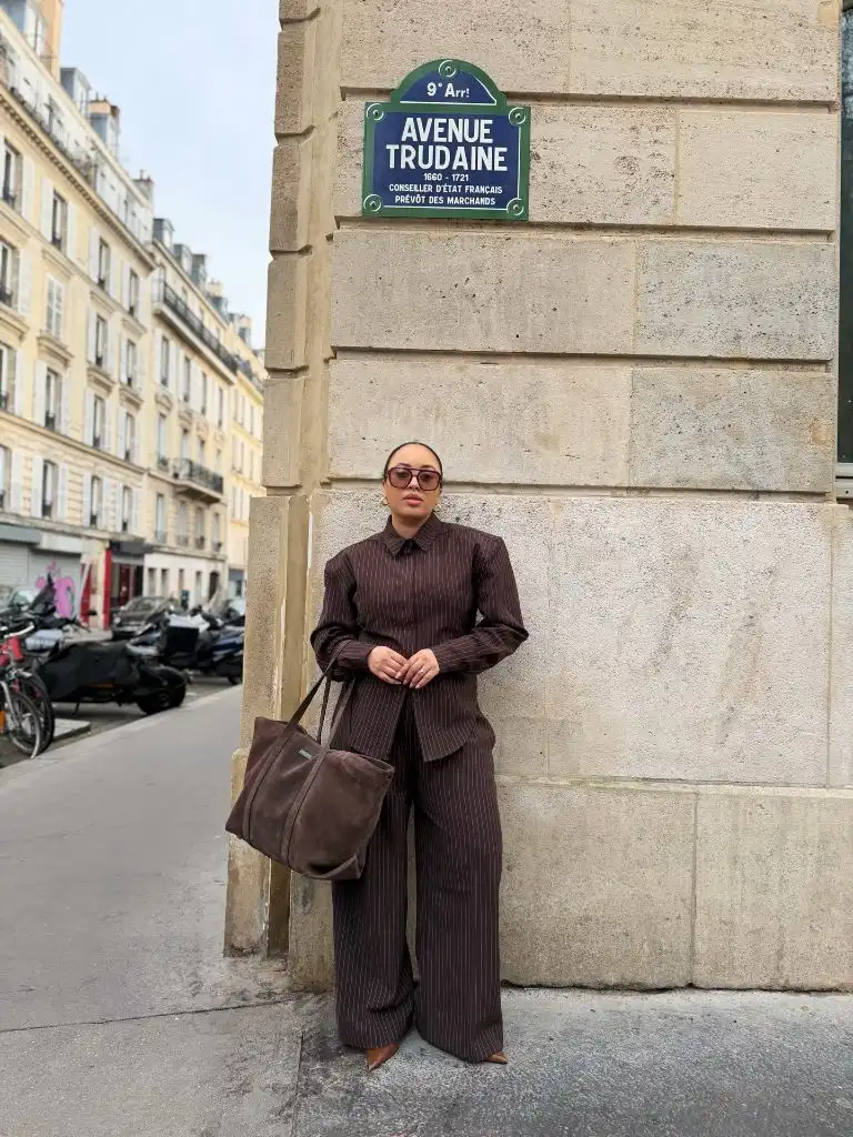Fall pinstripe outfit in Paris