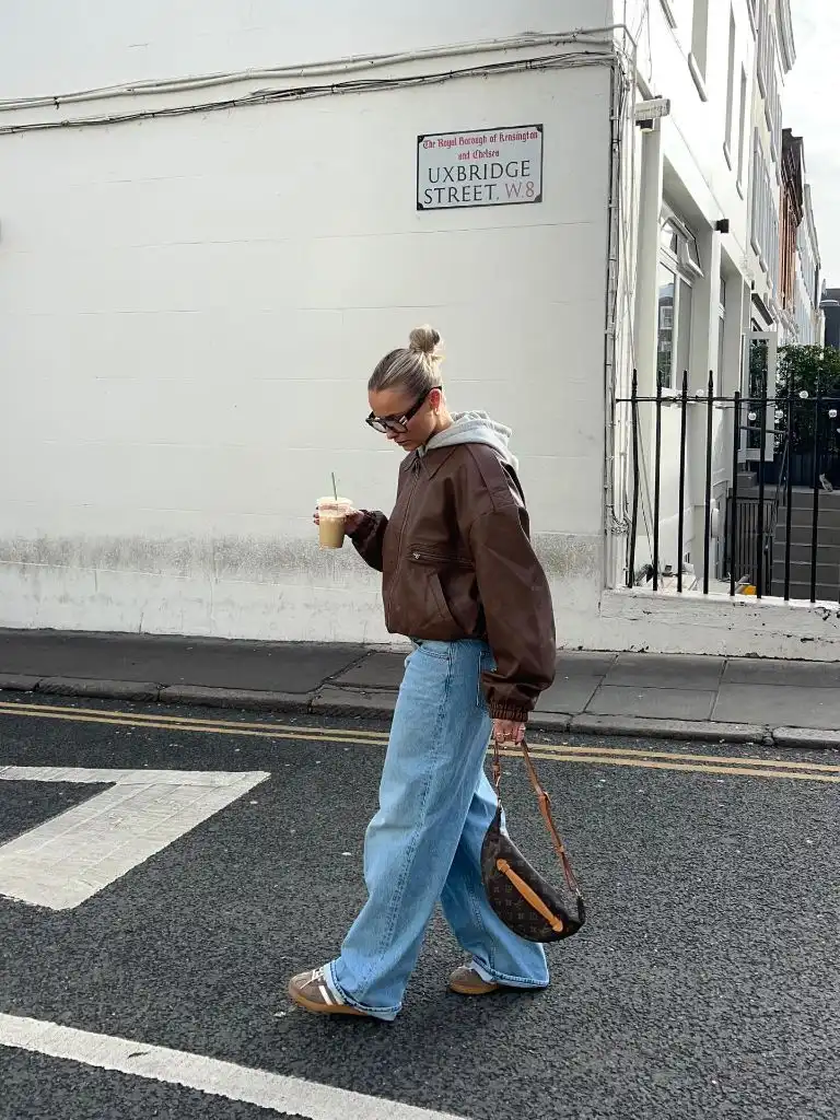 Casual bomber jacket outfit in London