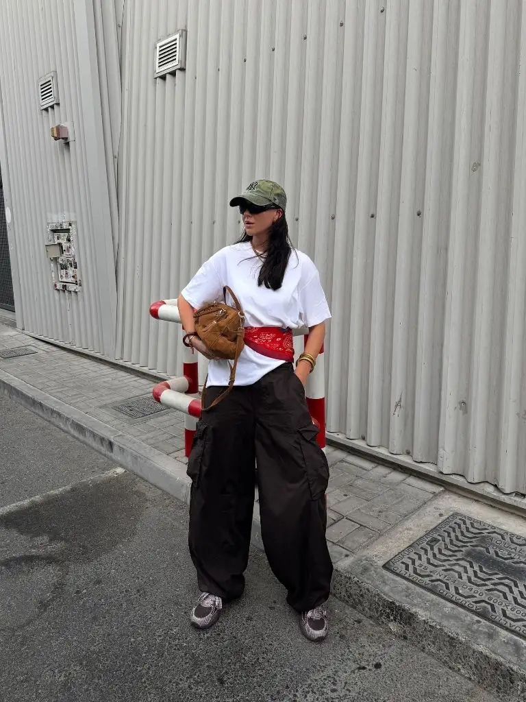 Casual cargo outfit with cap and bandana
