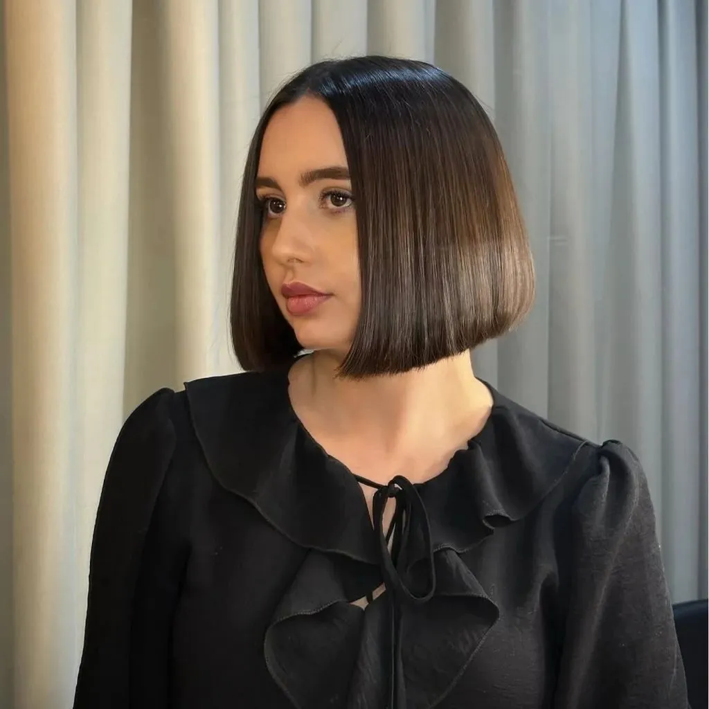 Fall hairstyles for short hair 2026 Polished Chin-Length Blunt Bob in Espresso Brown