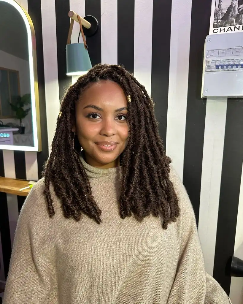 Locs Hairstyles for Black Women Chocolate Brown Locs With Golden Accents