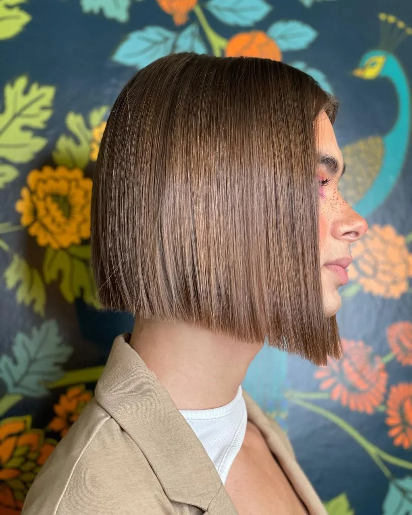 Bobbed Haircut for Women Precision Blunt Bob with Straight Texture and Neutral Brunette Tone