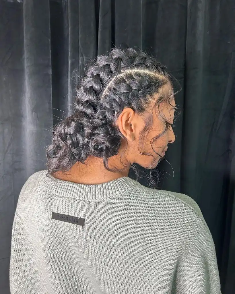 Butterfly Braids Hairstyle Two Jumbo Bubble Braids Gathered at the Nape