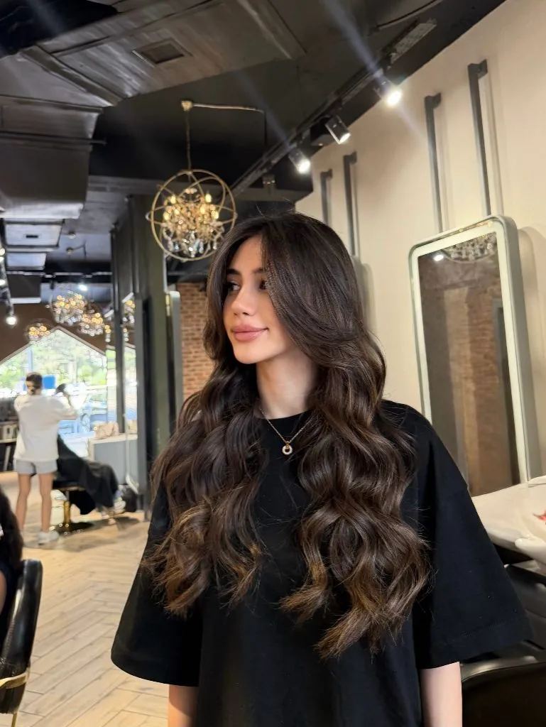 Dark espresso brown glossy waves with volume