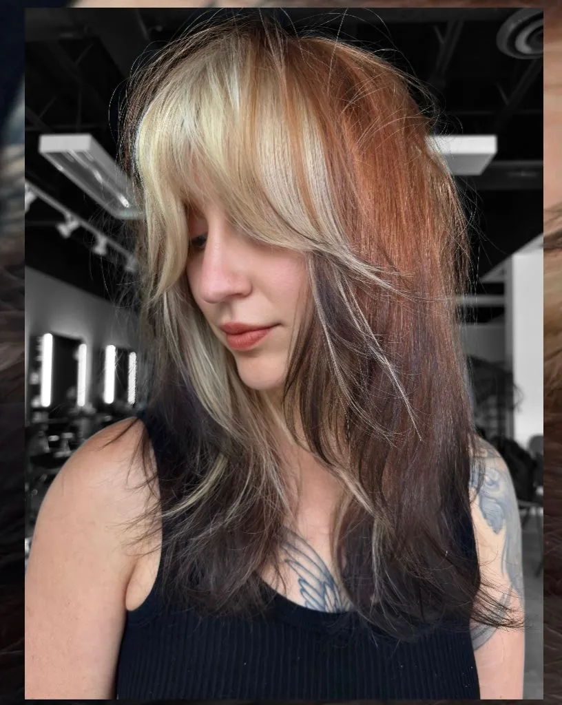 Dramatic split color with platinum front and dark brunette length