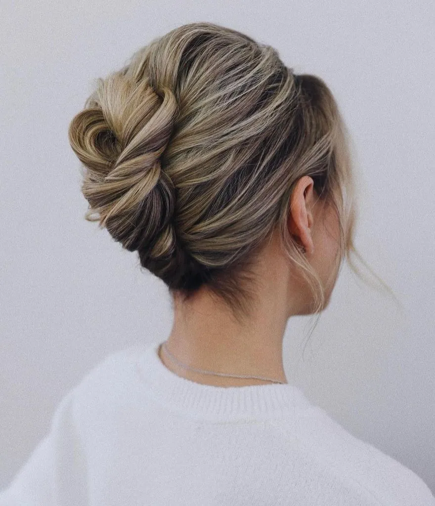 Fall Hairstyles for Long Hair 2026 Soft French Twist Updo With Dimensional Blonde Highlights