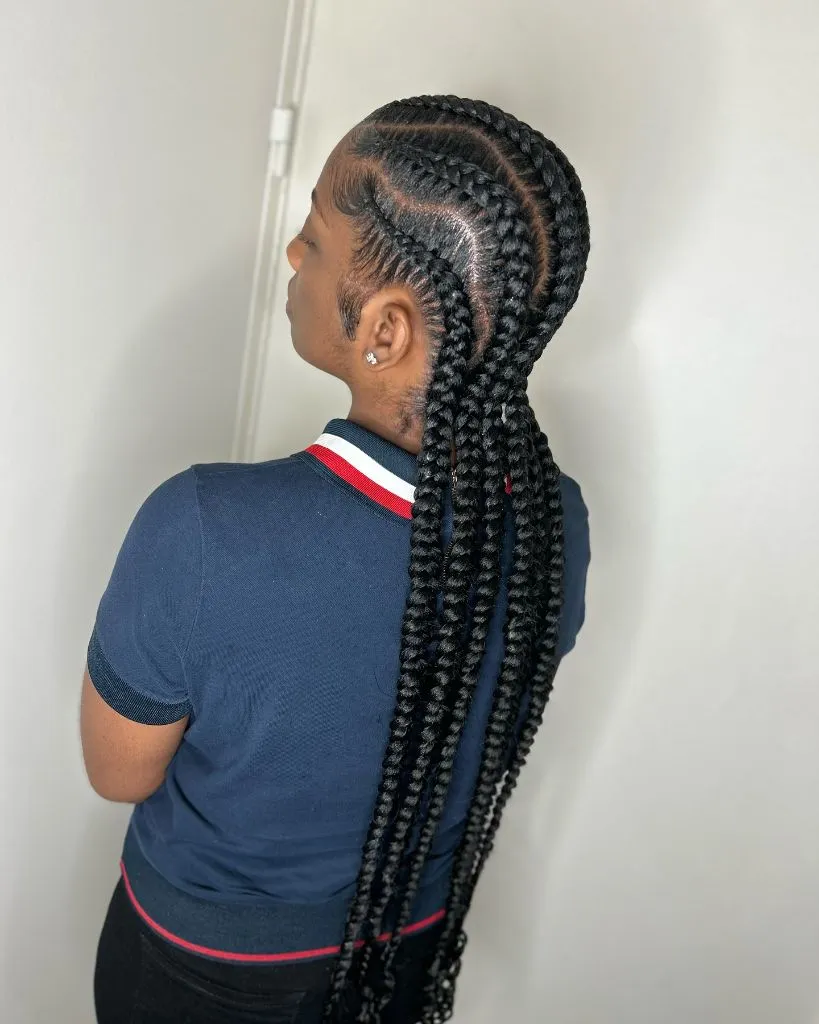 Butterfly Braids Hairstyle Jumbo Stitch Braids Swept Back with Extended Length