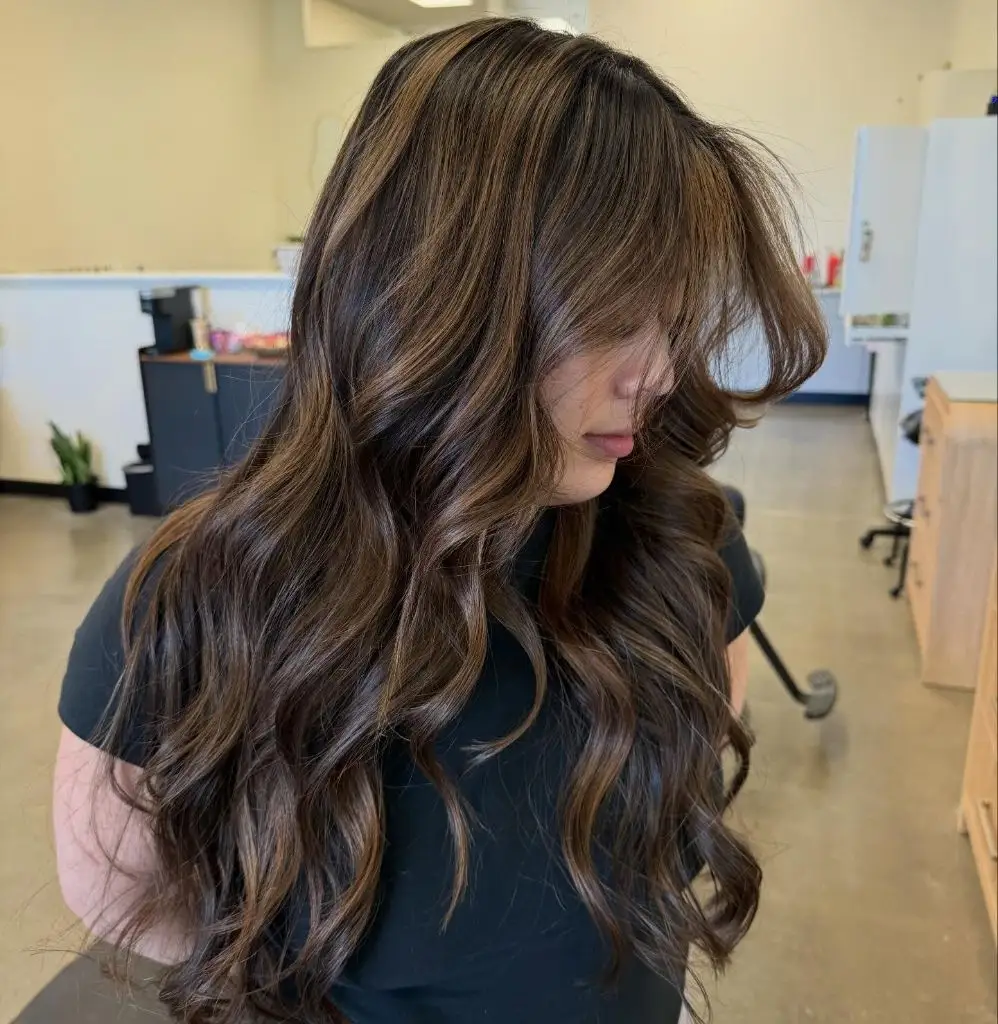 Fall Brunette Hair Colour 2026 Warm Bronze Balayage With Caramel Face-Framing Ribbons