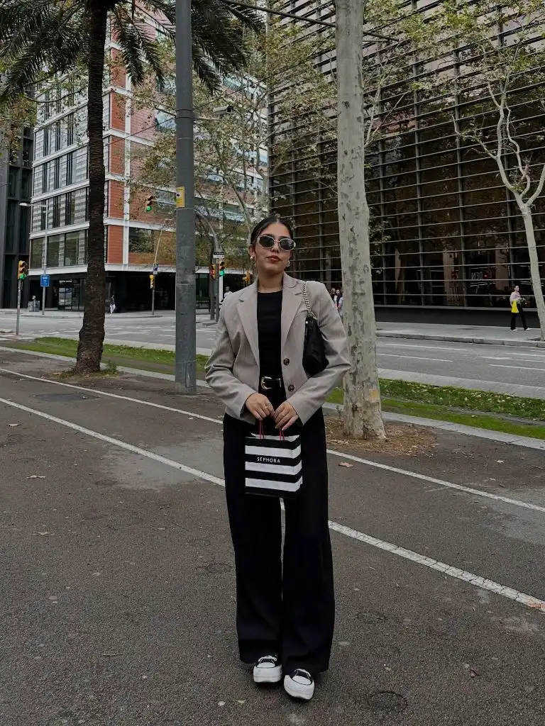 Blazer and wide-leg pants in Barcelona