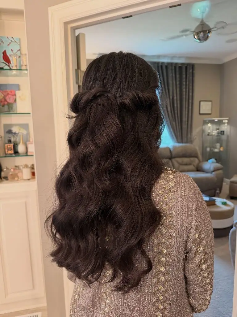 Fall Hairstyles for Office 2026 Classic Twisted Half-Up on Soft Dark Waves