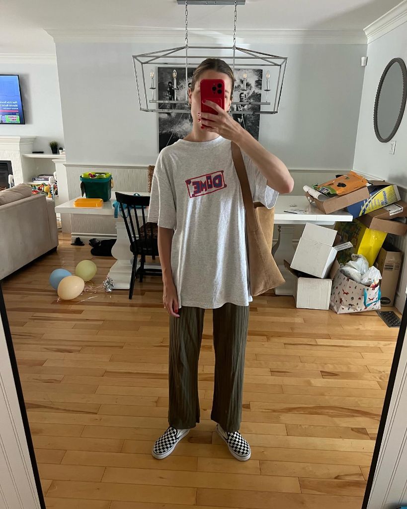 Graphic tee and olive pants