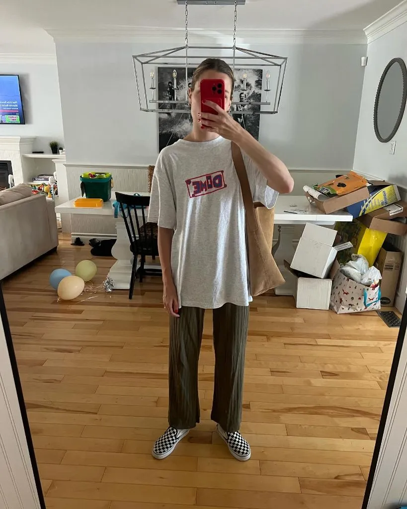 Graphic tee and olive pants