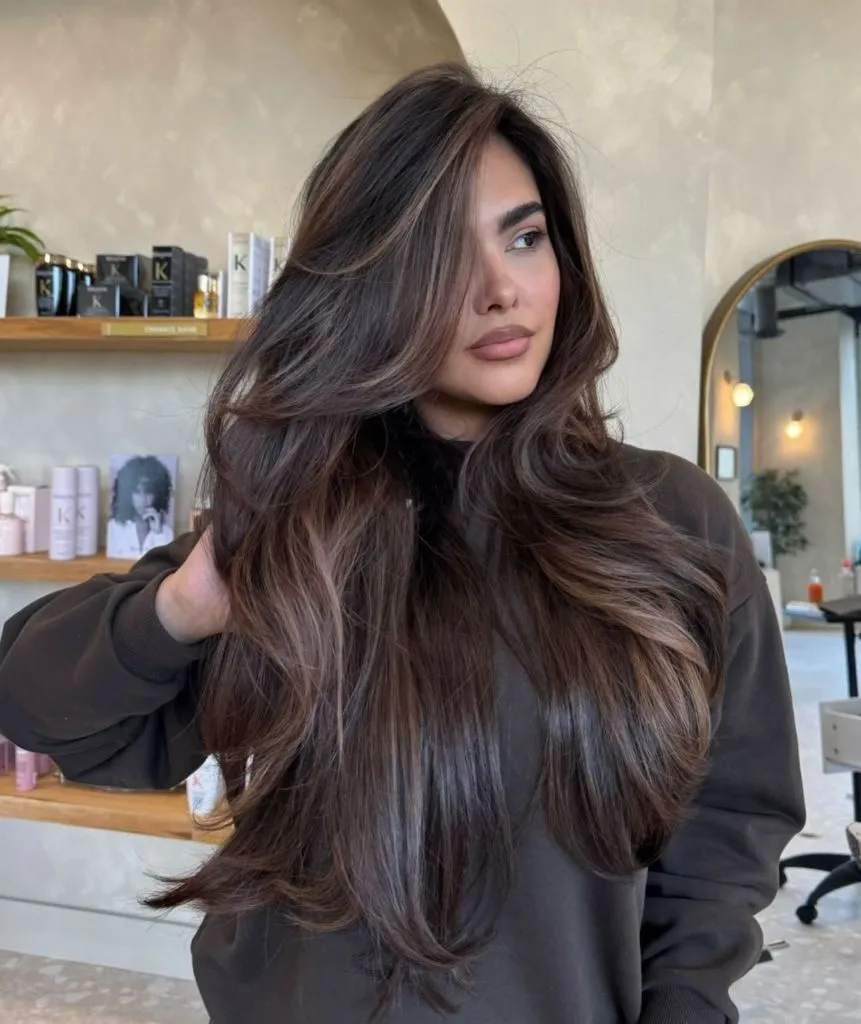 Fall Hair Colour Ideas 2026 Rich Chocolate Brunette With Warm Caramel Airlights