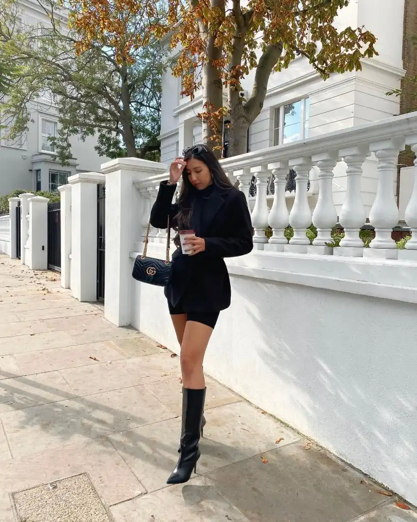 Fall Date Night Outfit - All Black with Gucci Bag and Knee Boots