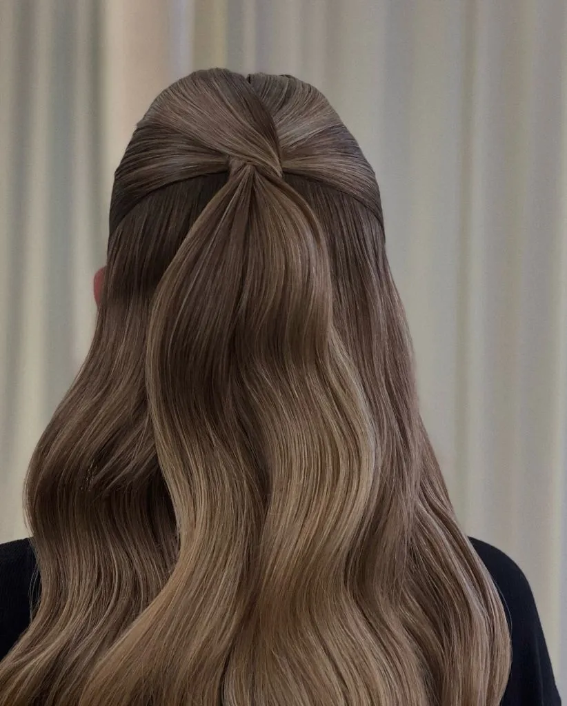 Middle Parting Hairstyles Elegant Half-Up Twist With Cascading Satin Waves