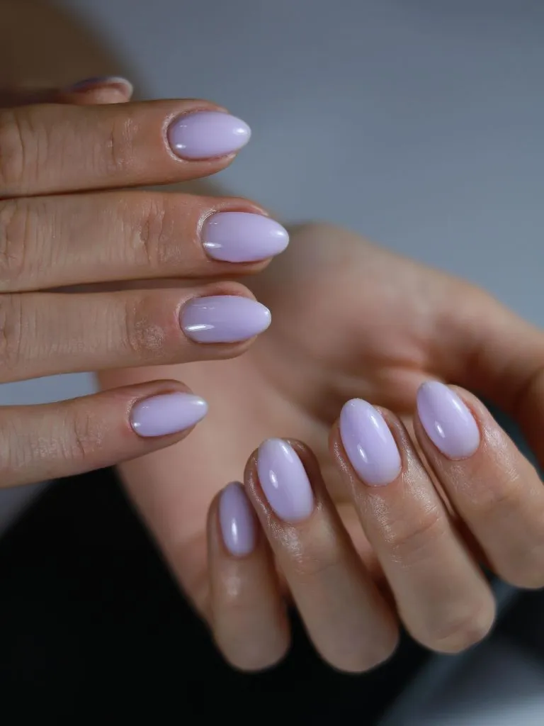 Color First Fall Manicure 2026 Soft Lavender Oval Nails