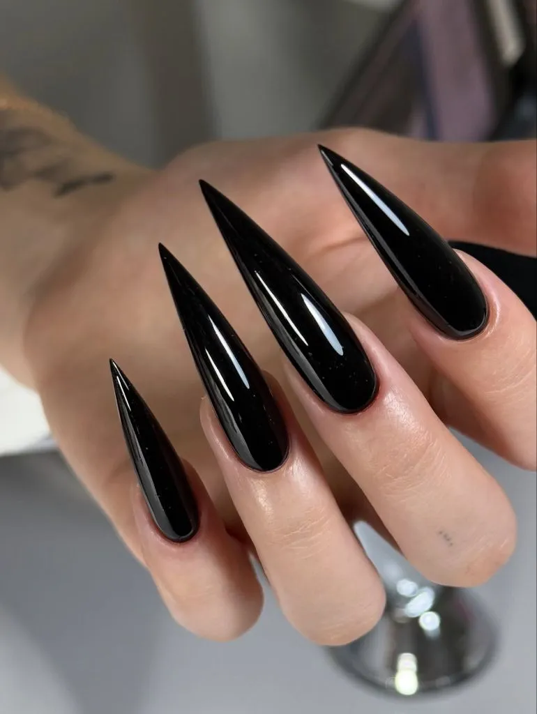 Fall Long Nails 2026 Jet Black Extra Long Stiletto Nails