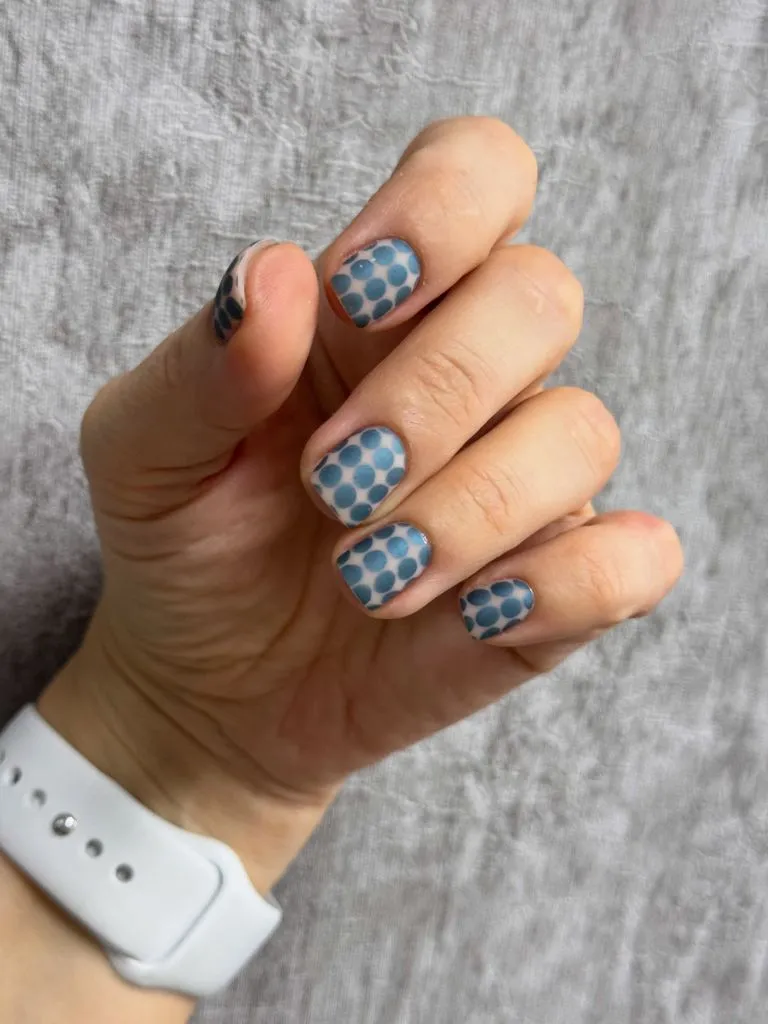 Fall Nail Inspiration 2026 Blue Polka Dot Short Round Nails