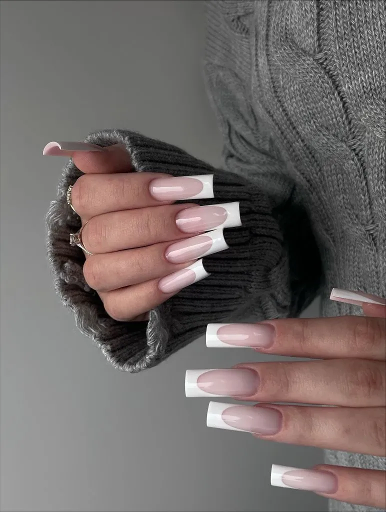 Fall Long Nails 2026 Classic White French Tips On Long Coffin Nails