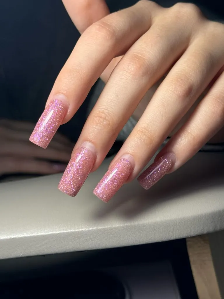 Fall Nail Inspiration 2026 Dusty Rose Glitter Long Coffin Nails