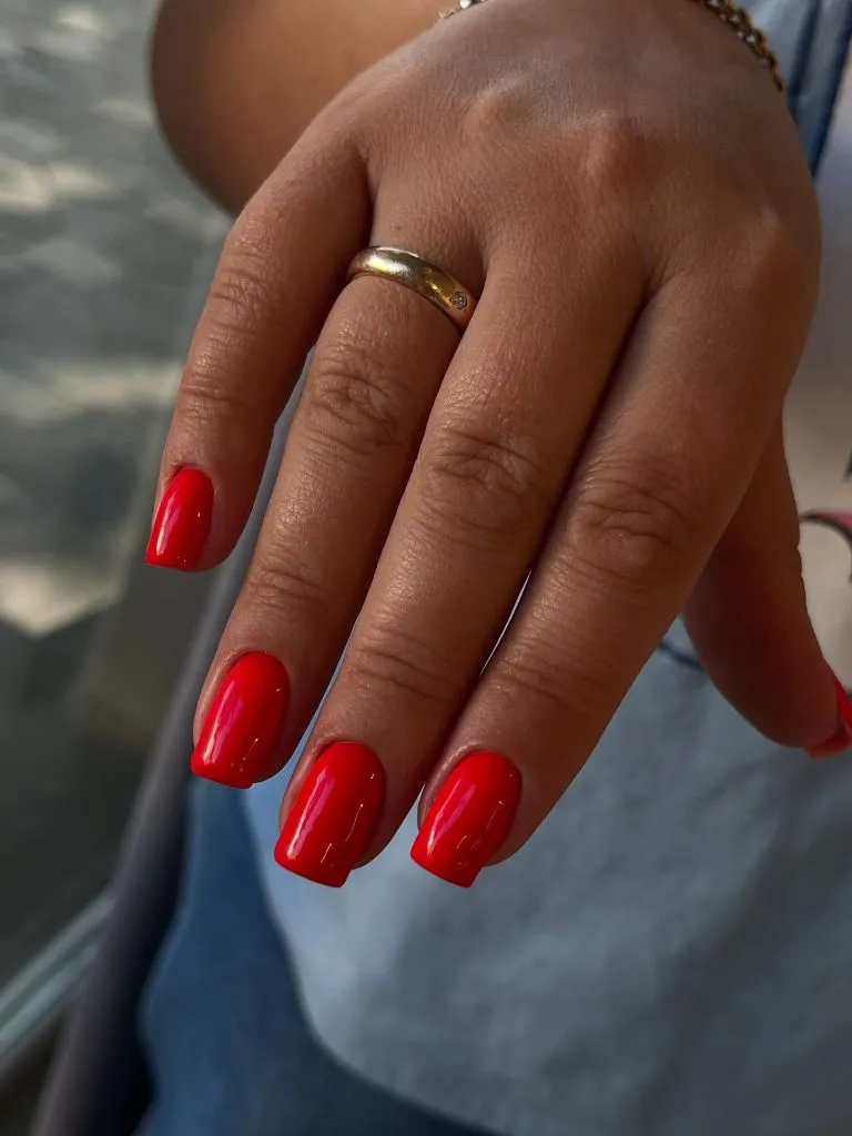 Fall Nail Colors for Dark Skin Vibrant Cherry Red Short Square Nails