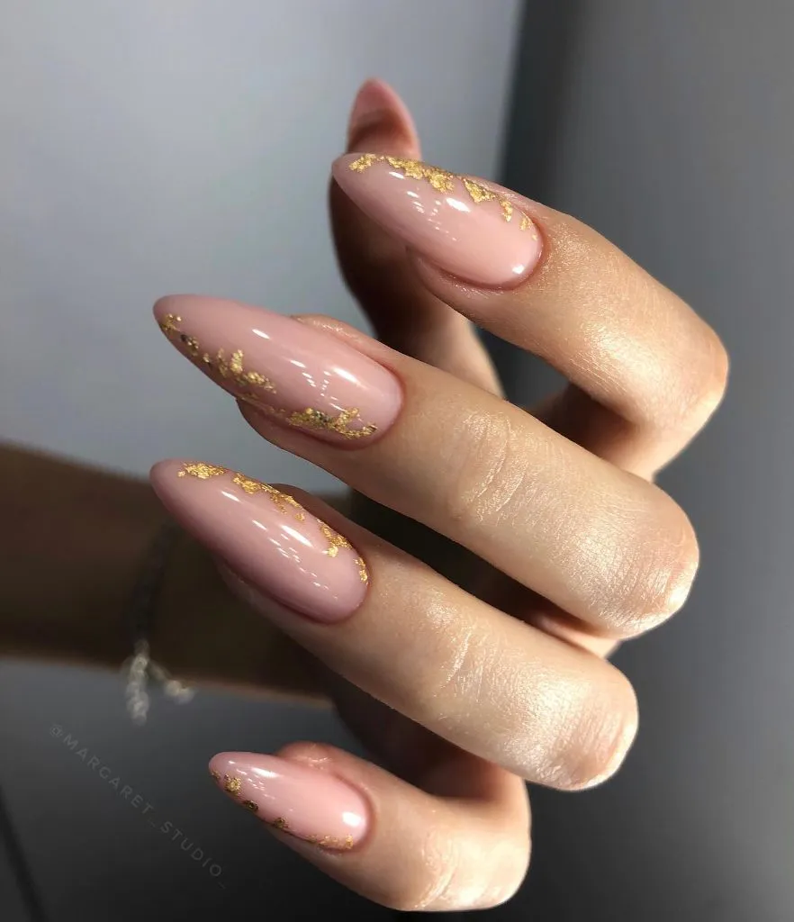 Fall Wedding Nails 2026 Nude Almond With Gold Foil Accents