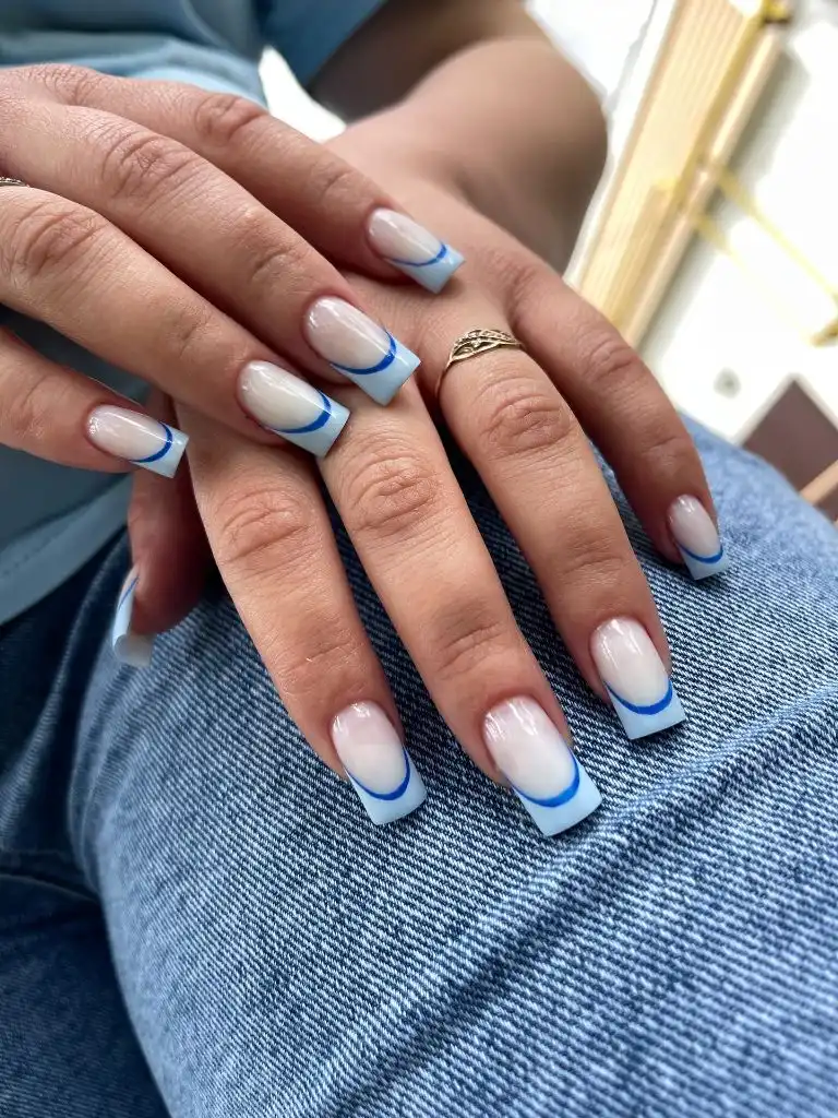 Fall Wedding Nails 2026 Soft Blue French Tip On Medium Square Nails