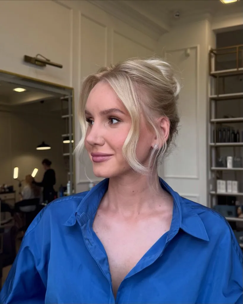 Middle Parting Hairstyles Messy Blonde Updo With Loose Face-Framing Pieces