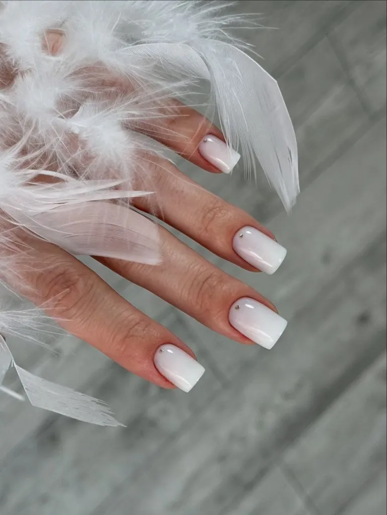 Fall Wedding Nails 2026 Milky White With Micro Crystal Accents On Medium Square Nails