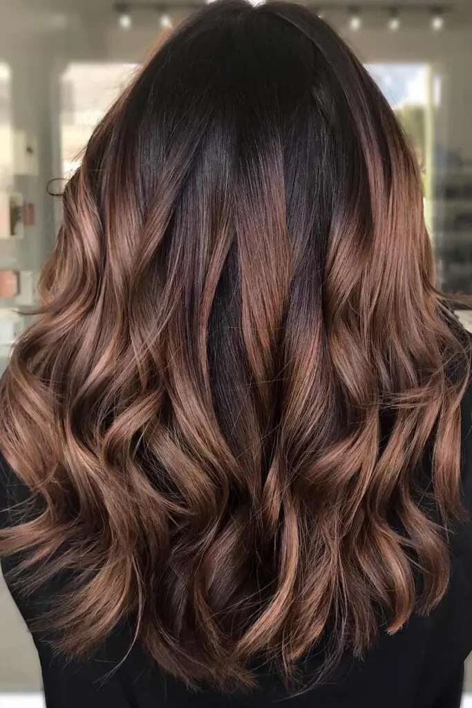 Deep dark chestnut brown hair with a glossy finish