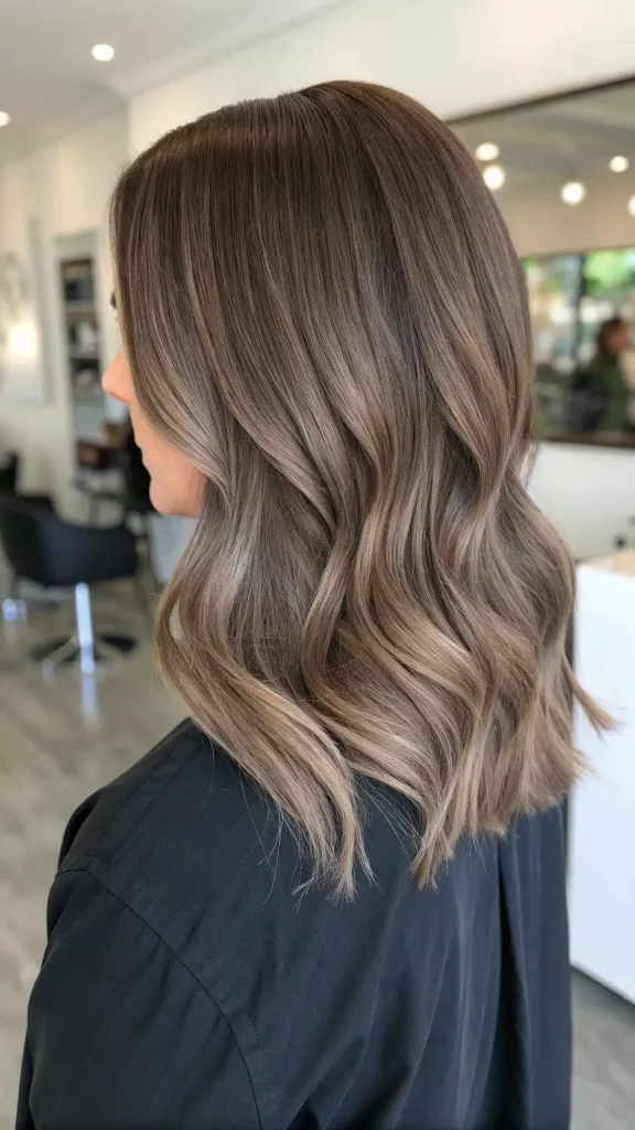 Ash brown balayage on shoulder length hair