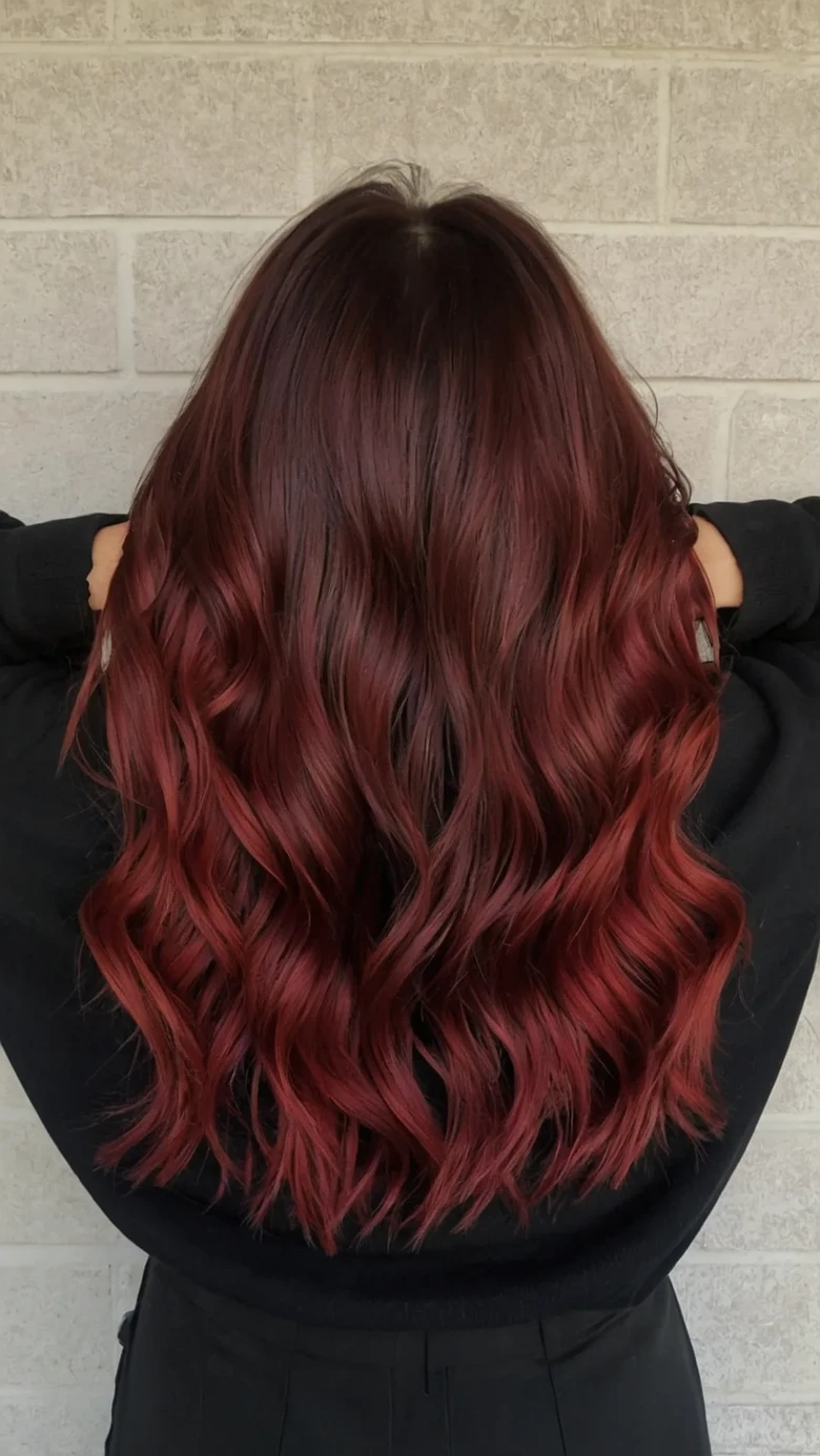 Cherry cola hair color with dark cherry red shine