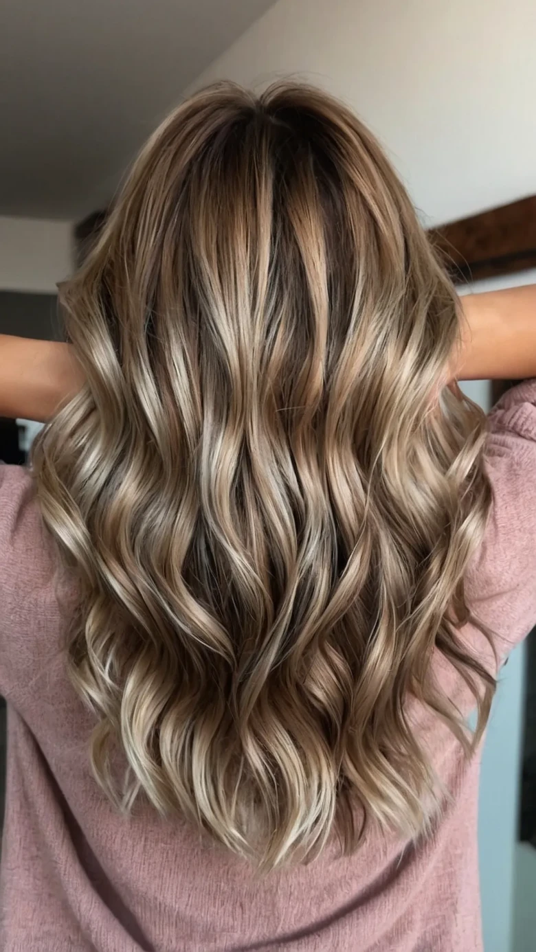 Cool bronde hair with soft beige ribbon highlights