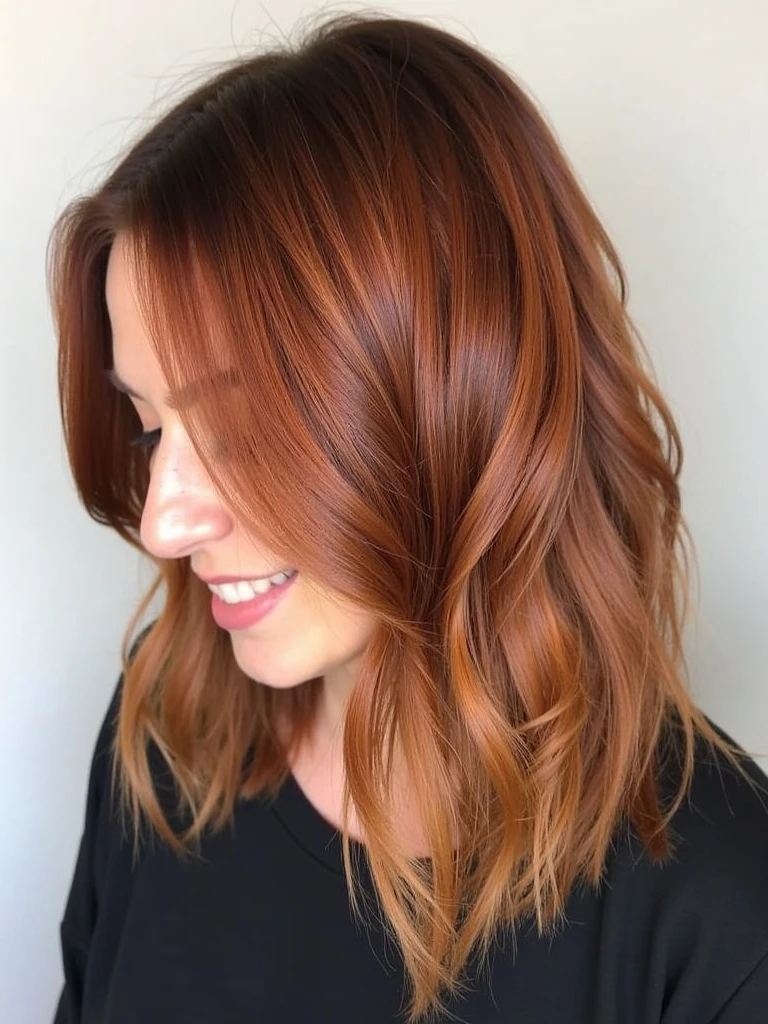 Bronzed copper lob with caramel highlights