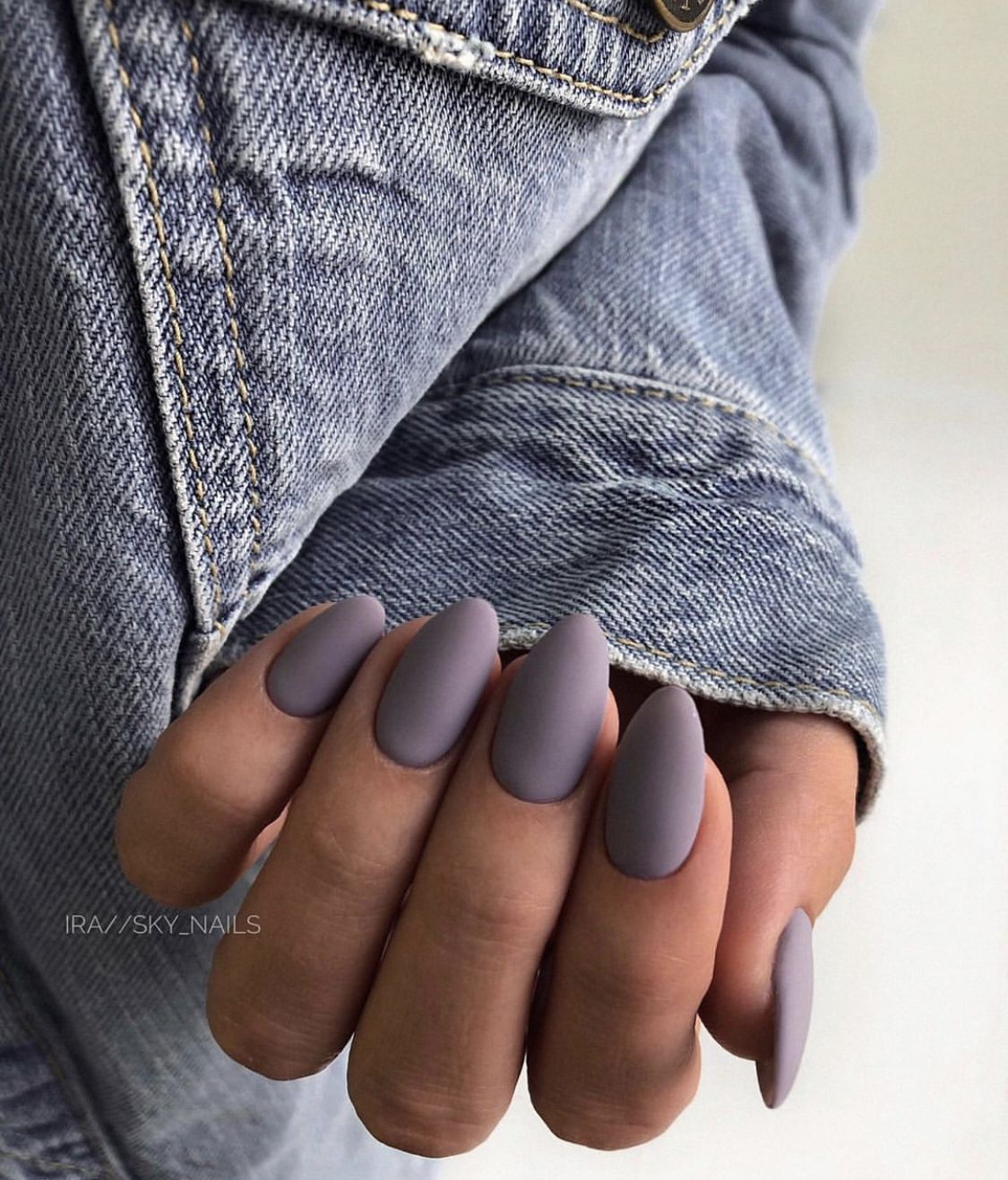 Nails in muted heather gray-purple matte finish