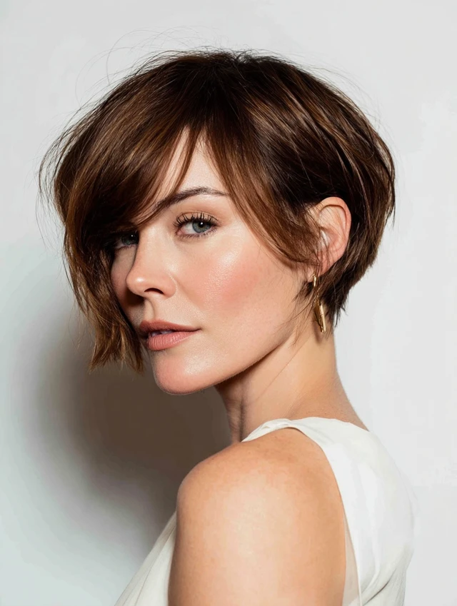 Short pixie cut with soft bangs