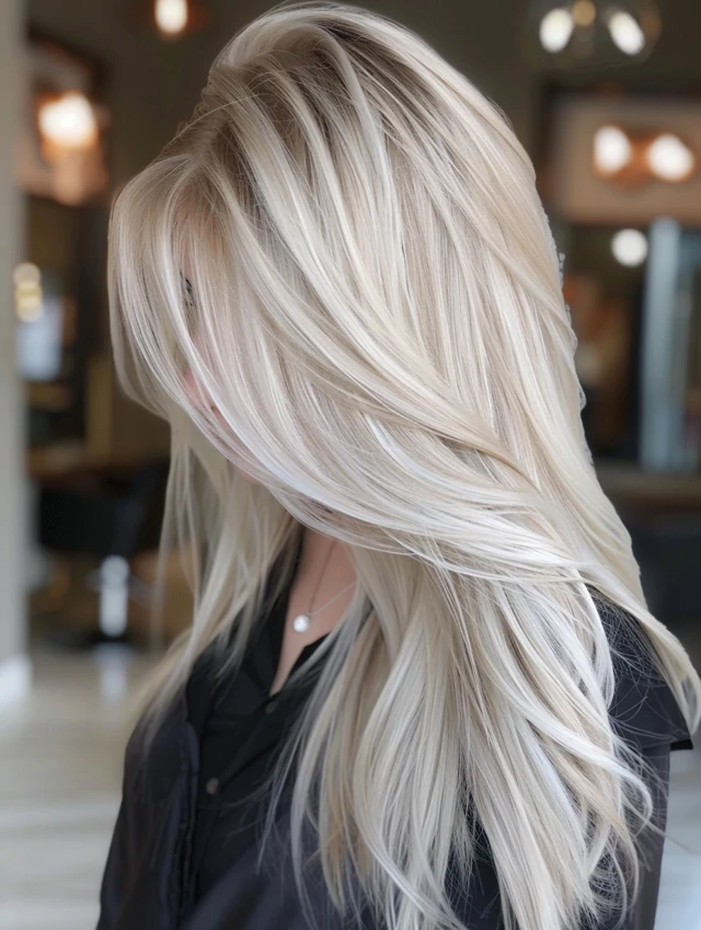 Creamy pearl blonde with a deep natural root