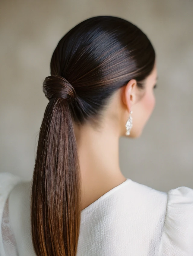 Woman with a low textured ponytail with soft volume