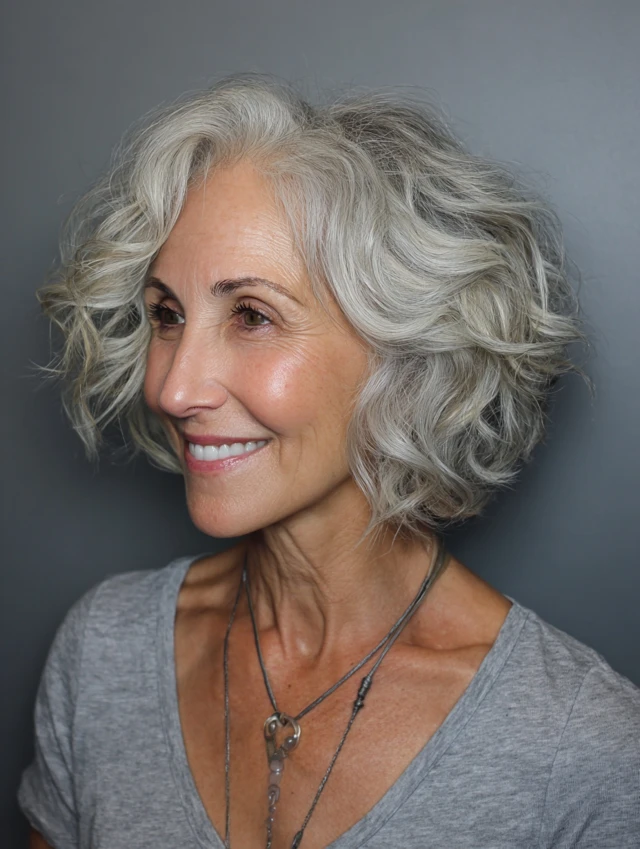 Natural curly chin-length bob