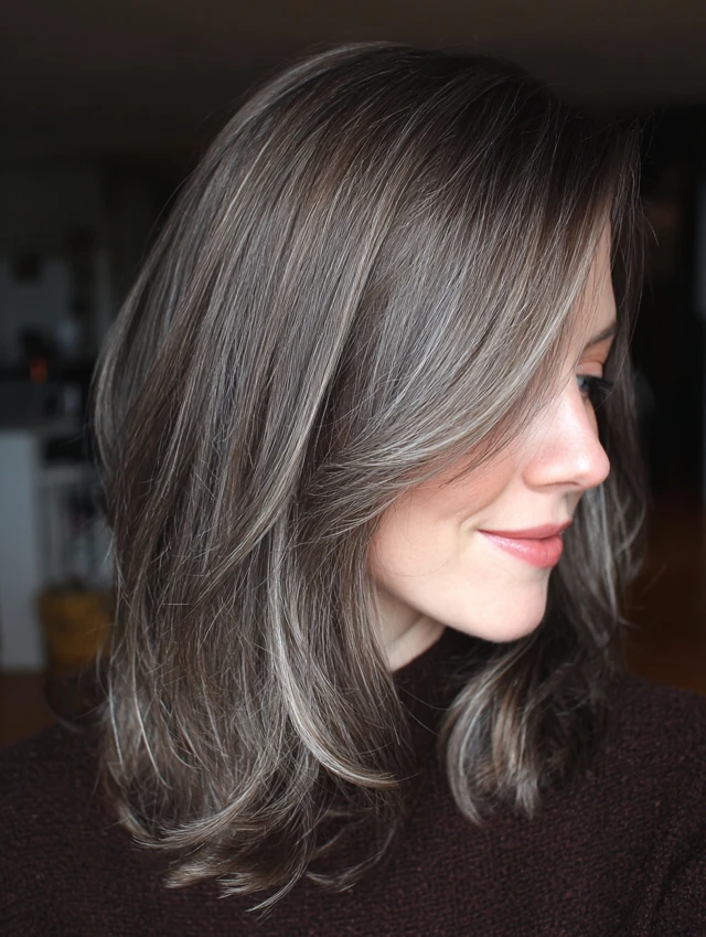 Ash Brown with Smoky Ash-Blonde Highlights — winter hair color idea for brown eyes