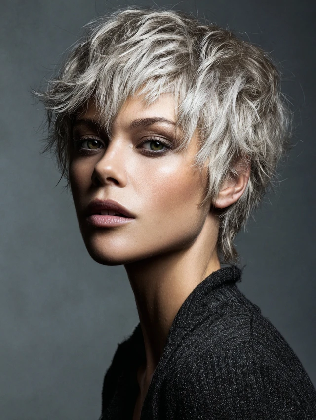 Messy textured pixie haircut with tousled layers