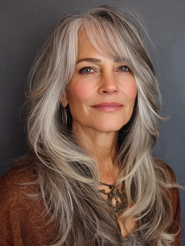 Cool brunette long layered haircut