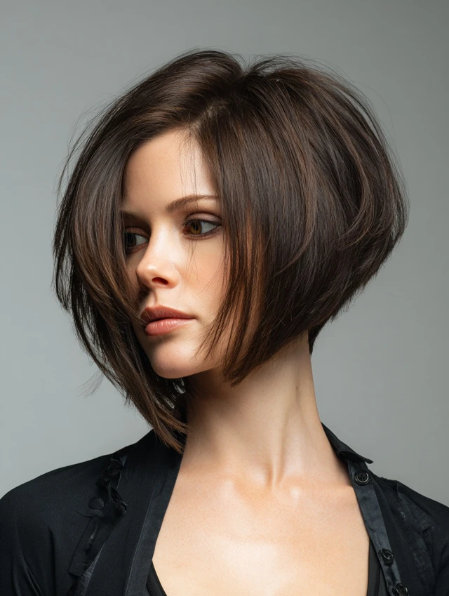 Rounded voluminous stacked bob haircut