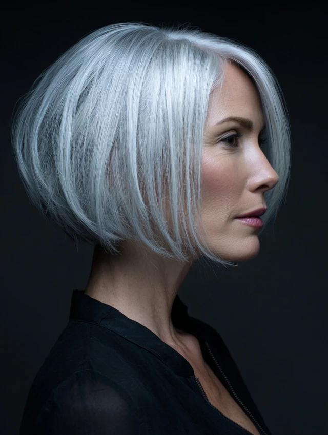 Silver balayage bob haircut with blended dimension