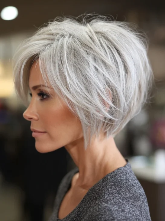 Cool silver blunt bob haircut