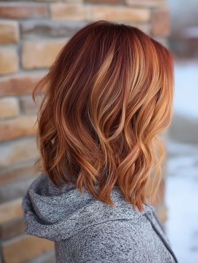 Collarbone lob with copper blonde ombre ends