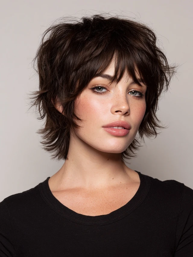 Choppy shag haircut with piecey separated bangs